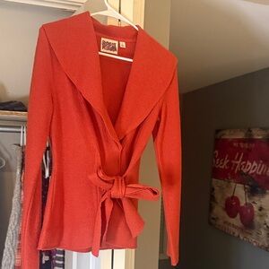 Anthropologie Red Tie-Waist Shawl Collar Jacket